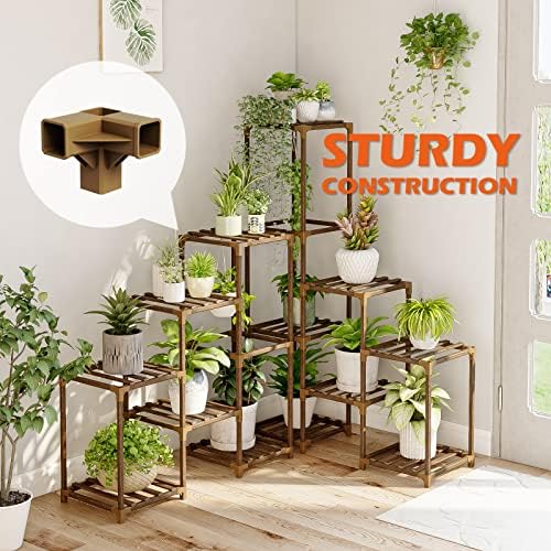 Bamworld Plant Stand Indoor Corner Plant Shelf Outdoor Flower Shelves Wooden Plant Stands Garden Wood Plant Holder Rack for Living Room Corner Lawn Window 03B - Image 2