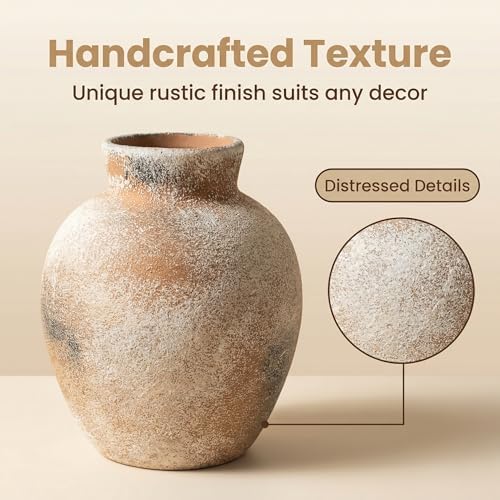 Rustic Terracotta Pot, Ceramic Flower Vase 6.1 Inch, Farmhouse Boho Centerpiece for Home Decor, Living Room, Table, Shelf, Mantel & Bathroom - Image 7