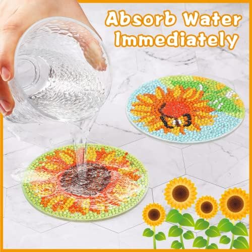 UPINS 8Pcs Sunflower Diamond Art Painting Coasters for Drinks - Image 4