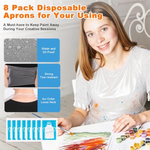 8 Pack 8 * 10In Canvas Boards for Painting,Art Canvas for Drawing with 26 Brushes &8 Aprons 8 Paint Trays & 16 Acrylic Paint, Mini Painting with Easel Set, Painting Kits for Adults Party - Image 5
