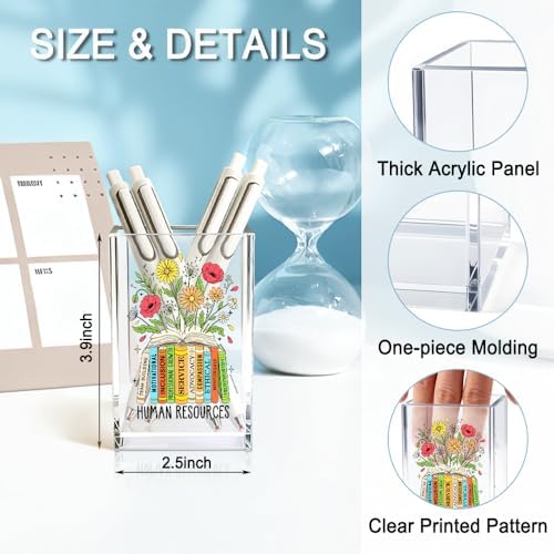 Human Resources Acrylic Cosmetic Pencil Holder Cup, Floral Books Pen Holder for Home Office Desk Accessories for HR Manager Director, Pen Organizer, Marker Holder, Funny HR Work Thank You Gifts - Image 2