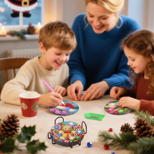 Zynlio Christmas Diamond Paintings Coasters Kits Set with Holder, Christmas Diamond Art, DIY Diamond Crafts Coasters for Adults, Diamond Art Painting Kits for Women, Beginners, Diamond Craft Supplies - Image 5