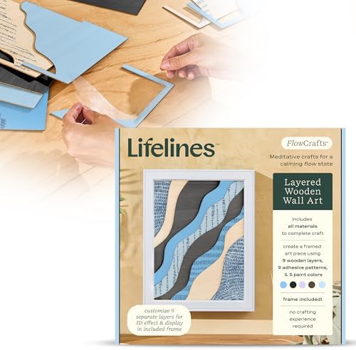 Lifelines FlowCrafts, Layered Wooden Wall Art - Framed Art Piece with 9 Layers, 5 Paint Colors, 9 Adhesive Patterns & Picture Frame - Sensory Arts & Crafts Kit for Teens & Adults - DIY Wall Décor by LifeLines