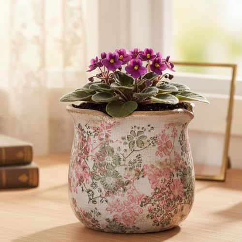 Ceramic Pots for Plants, Pink Colorful Vintage Plant Pot with Drainage Hole - Image 4