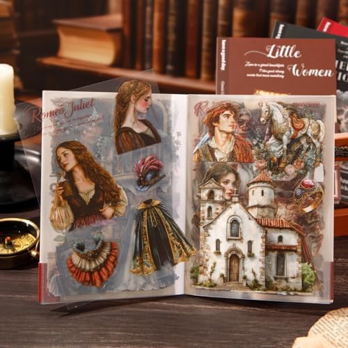 Alideco 20pcs Scrapbook Stickers Vintage Classic Literary Stories Sticker Book for Adults Sticker journaling Stickers for Scrapbooking (fuchoushanzhuang) - Image 6