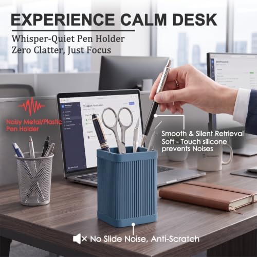 HighHerz Aesthetic Pen Holder For Desk, Modern Silicone Pencil Holder, Stylish Office Desk Decor, Made of 5 mm Thickened Premium Silicone, Office Desk Organizer And Accessories (Dark Blue) - Image 2