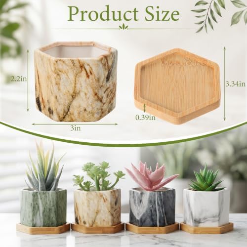 Ziliny Marbling Ceramic Flower Pot Succulent Small Plant Cactus Herbs Planter Ceramic Pot with Drainage Hole Matte Container(4 Pcs,Hexagon Style) - Image 2
