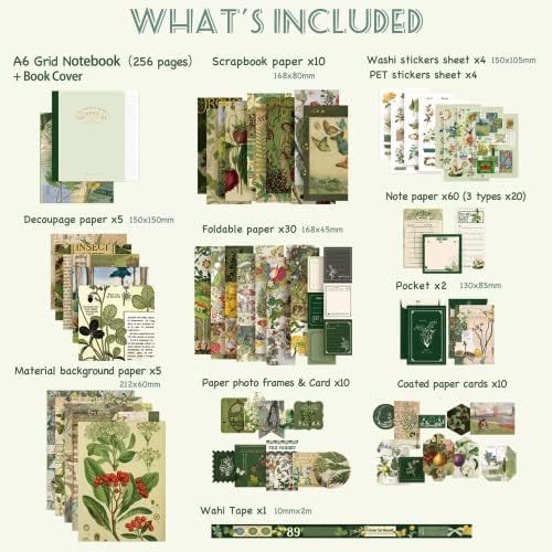 Scrapbooking Supplies Kit, A6 Grid Notebook, Vintage Junk Journaling Kit - Image 2
