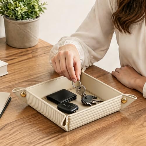 YAPISHI Travel Valet Tray,Foldable PU Leather Catchall Tray,Coin Bowl Dish - Image 2