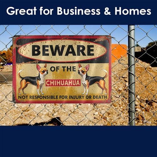 Metal SignTin Signs Beware Of The Dog Chihuahua Sign Metal Tin Signs Outdoor Yard Sign Warning Sign For Fence Yard Home Kitchen Farm Garage Garden Wall Decor 8x12 Inch - Image 3