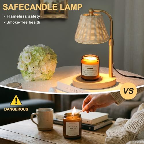 Wicker Candle Warmer Lamp with Timer Dimmer Boho, Khaki - Image 5