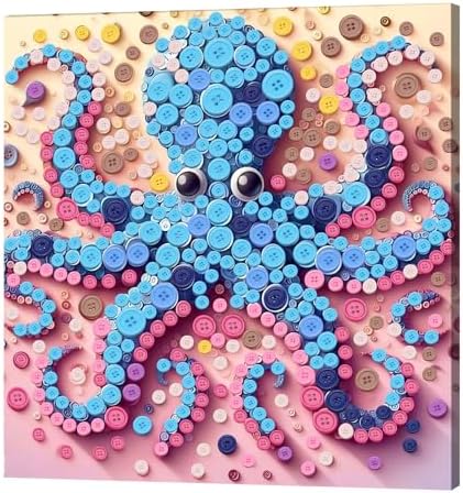 Framed Button Art Kit 11.8" DIY Mosaic Craft for Adults(Blue Octopus) by Unknown