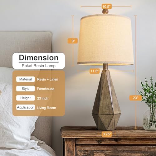 PoKat 23'' Farmhouse Table Lamps Set of 2, Brown Rustic Lamps for Living Room Bedroom Night Stands, Bedside Nightstands Living Room Table Lamps for End Side Table, Dark Wood Grain - Image 2