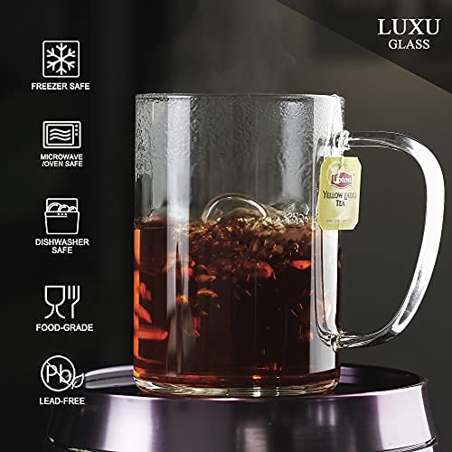 LUXU Glass Coffee Mugs (Set of 2),27oz Large Glass Coffee Cups Clear Glass Tea Cups Overnight Oats Containers with Glass Lid,Cute Coffee Bar Accessories,Iced Coffee Glasses for Latte,Cereal,Yogur - Image 2