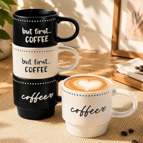 Ceramic Coffee Mugs, Coffee Mug Set of 4, 10oz Stackable Coffee Cups Set by Seworlan