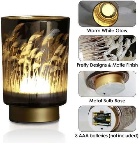 Eywamage Battery Operated Table Lamp with Remote, Pampas Cordless Glass Accent Lamp Lights for Bedroom Living Room Kitchen - Image 3