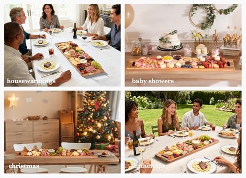 Large Charcuterie Board – Featuring Built-In Side Handles, 32" Acacia Wood Serving Board for Cheese, Meat & Appetizers – Extra Long Kitchen Platter for Gatherings, BBQ & Home Decor - Image 5