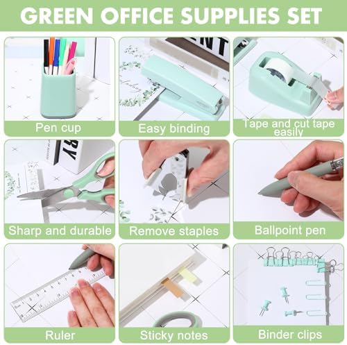 Marspark 12 Pcs Sage Green Desk Accessory Set Office Supplies Kit - Image 5
