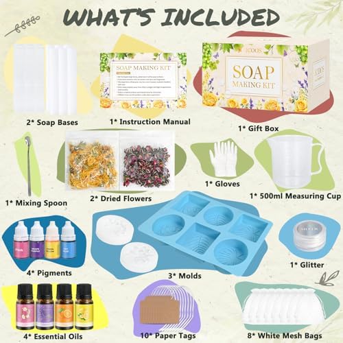 Jcoos DIY Soap Making Kit, Soap Making Kit for Adults Girls, Make Your Own Soap Making Supplies, Shea Butter Glycerin Base, Mold, Dried Flowers, Dye, DIY Scents Crafts, Valentine's Day Gifts - Image 2