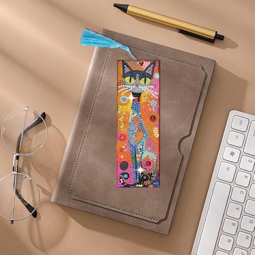 Puraikcmi 6 PCS 5D DIY Diamond Art Bookmarks Kit Cats Diamond Paintings Bookmarks Kits with Tassels Acrylic, Rhinestone Crafts Decoration Gift Set for Book Lovers Beginners & Adults - Image 6