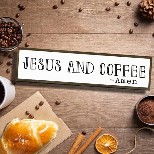 Christian Coffees Decor, Wall Decor Art, Rustic Coffee Station Decors, Coffees Home Decoration for Kitchen, Farmhouse Wall Plaque, Desktop Decors, Jesus and Coffee Amen Sign 17.8x4x1.2 inches - Image 4