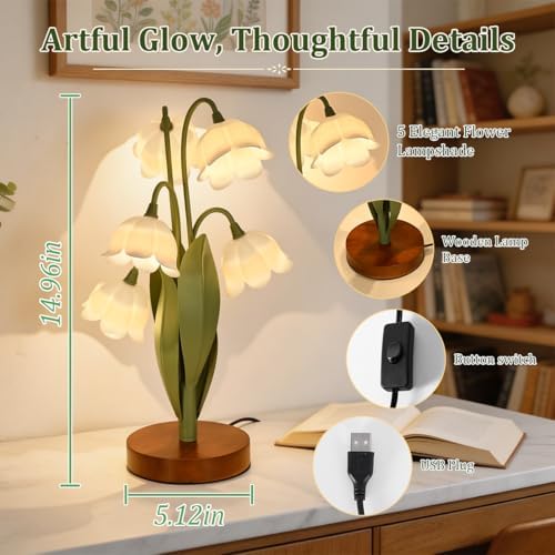 Flower Table Lamp for Bedroom, LED Cute Reading Light - Image 3
