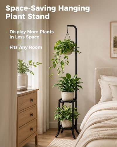 Bamworld 2-Tier Hanging Plant Stand, 61" Tall Corner Plant Shelf - Image 3
