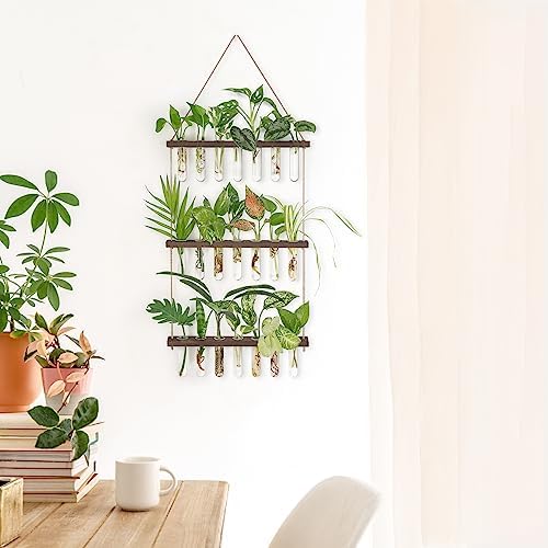 Mkono Plant Propagation Station, 3 Tier Large Brown Wall Hanging Vase Tubes - Image 2