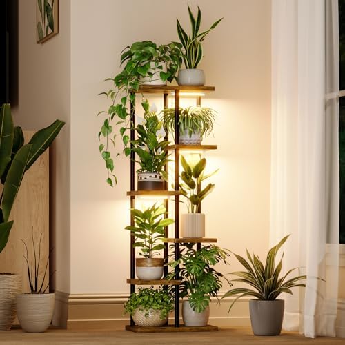 Bamworld Plant Shelf with Grow Light for Indoor Plants Corner 6 Tier by Bamworld