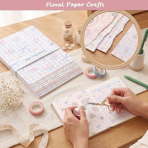 Scrapbook Paper Pink Blue Double Sided Floral Decorative Paper Pack for Card Making Junk Journals Wedding Invitations Photo Albums Decoupage Origami DIY Paper Crafts - Image 5
