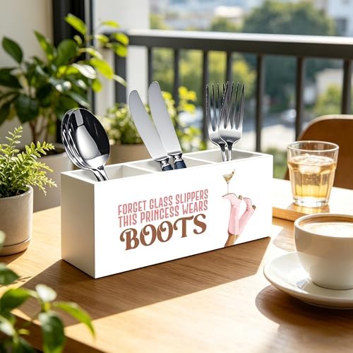 Pink Western Cowgirl Boots Makeup Brush Toothbrush Holder for Girls Bathroom Room Dorm, Cowgirl Horse Girl Gifts Wood Signs Pen Pencil Holder Organizer Office Desk Accessories - Image 2