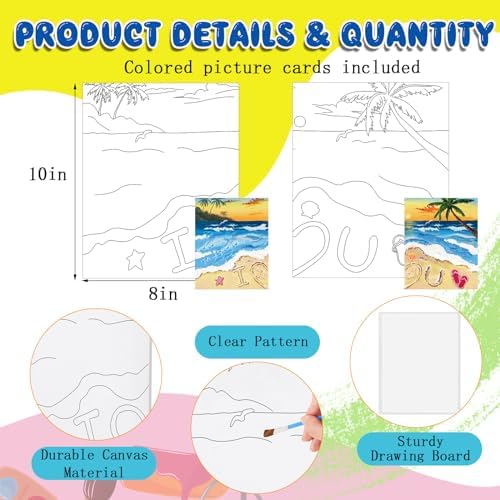 Yeaqee 13 Pcs Sip and Paint Kit for Adults Stretch Canvas Date Night Valentines Painting Kit Supplies Art Painting Set Outline Design Blank Stretch Canvas for Couple Party(Beach,10 x 8 Inch) - Image 3