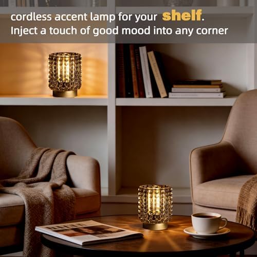 Battery Operated Lamp Timer, Small Cordless Lamp Decorative, 2 Pack Grey - Image 4