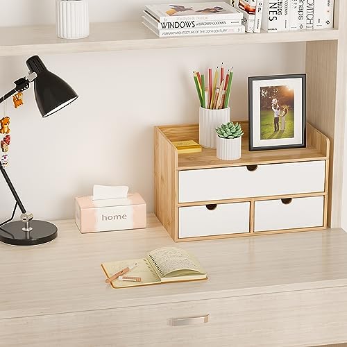 Bamboo Desk Organizer with Drawers, Desktop Storage for Office Supplies - Image 5