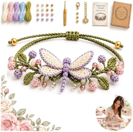 DIY Nature-Inspired Crochet Bracelet Kit, Handmade Jewelry Making Set with Yarn, Beads Crochet Hook, Art Craft Supplies for Adults, Woven Bracelets Craft Gift，C by Unknown