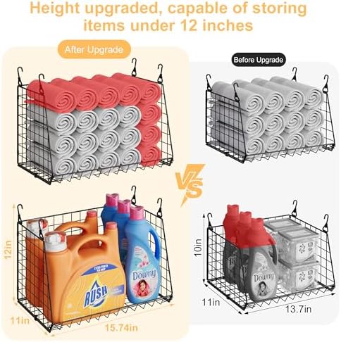 Sonyabecca 3-Pack Hanging Laundry Baskets, Foldable Metal Wire Shelves with 360° Rotating Hooks, Space-Saving Over Washer/Dryer or Closet Storage for Laundry Room & Closet Organization, Black - Image 2