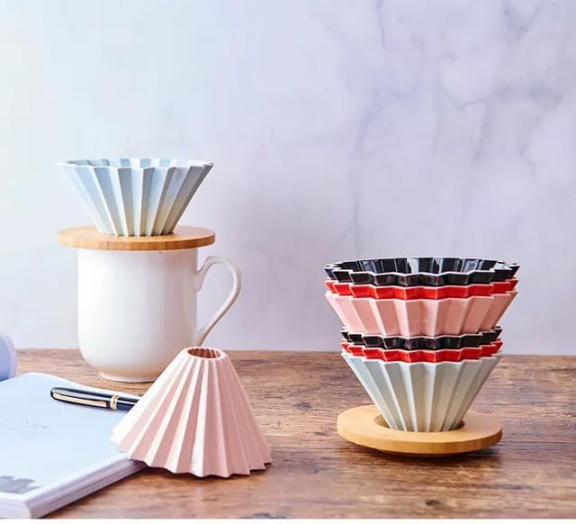 Origami Filter Cup,Ceramic Pour Over Coffee Maker, Non-Electric Pour Over Coffee Dripper, Easy Manual Brew Maker, Single Cups Porcelain for Home, Cafe, Camping, Coffee Gifts (pink) - Image 7