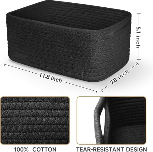3 Pack Small Storage Baskets for Organizing, 11.8×7.8×5.1", Black - Image 3