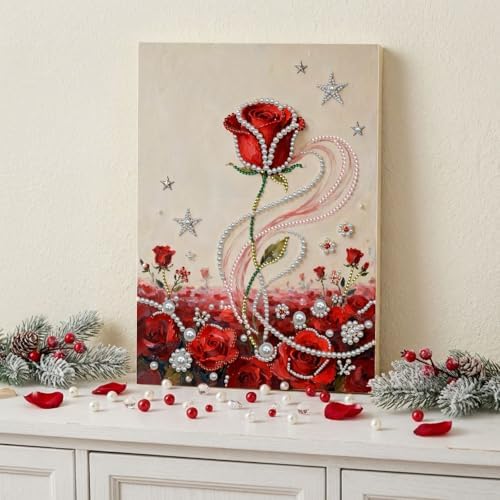 DIY Pearl Painting with Frame, Creative Design, Handmade Stress-Relieving Home Wall Decoration, Includes Frame and Tools-Red Rose-3 - Image 2