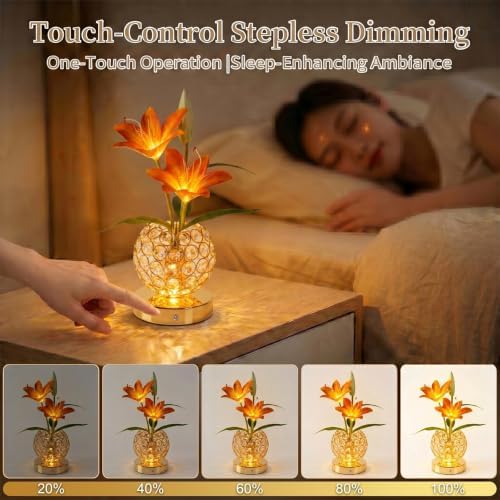 Stargazer Lily Crystal Table Lamp, Rechargeable Touch Flowers Lamp - Image 4