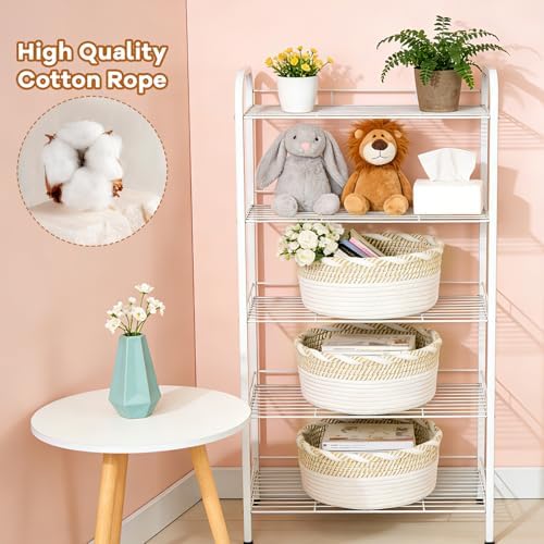 Small Cotton Rope Storage Basket, Boho Cotton Rope Storage Bins for Towel,Pet Kids Toy, Round Jute-Colored Woven Basket, Empty Gift Basket, 8 x 8 x 4 - Image 4
