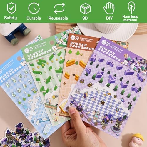 Girls 3D Miniature Scene Stickers,4 Sets Fantasy Maze DIY House Stickers for Alice's Garden, Magic Garden, Desert Adventure, Snow Maze, 3D Sticker Scenes for Adult Kids Relief Stress Pass The Time - Image 2