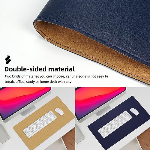 AFIING Cork Desk Mat 23.6 x 13.7, Dual-Sided Cork & PU Leather Desk Pad, Waterproof Non-Slip Desk Protector for Home Office, Study Desk & Minimalist Workspace Blue - Image 3