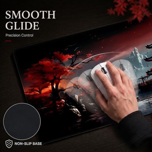 Oriental Gaming Mouse Pad XXL, Large Desk Mat 35.4"x15.7", Non-Slip Waterproof Extended Keyboard Mat for Gaming Office Home (Crimson Pagoda) - Image 4