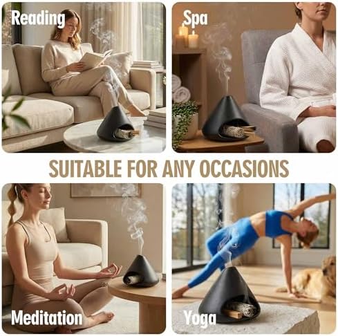 Ceramic Palo Santo Holder Incense Burner with Chimney, Black - Image 6