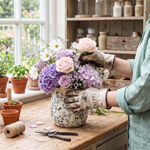 Ceramic Scroll Planter 6.5 Inch, Gray Floral - Image 6