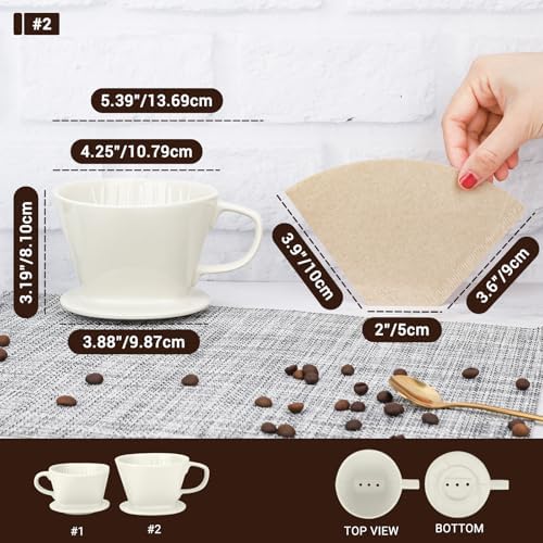 Segarty Pour Over Coffee Maker Set - Single Cup White Ceramic Coffee Dripper With 200 Pcs Size #2 Cone Filters, Slow Drip Manual Brewer for Home, Office, Travel, Camping - Image 2