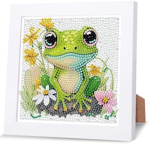 GHHKUD Frog Diamond Art Painting Kits for Adults with Frame, Diamond Art Animals Crafts for Ages 4-6-8-12, Easy to DIY Gem Painting Gifts Home Wall Decor 15x15cm (Beautiful Packages) by GHHKUD