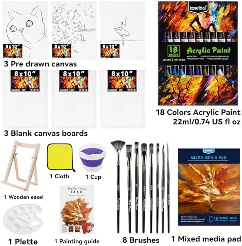 koseibal Kids Acrylic Paint Set with Canvas, Art Supplies Kits for Adults - Image 2