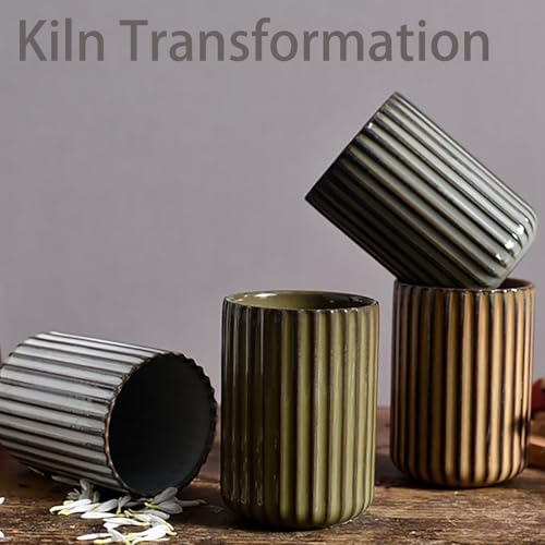 Vinitage Ceramic Mug, Japanese Tea Cup 10oz Striped Cup No Handle Drinking Cup for Latte Milk Water Beverage Juice Microwave and Dishwasher Safe, Kiln Transformation Cup (Brown) - Image 6